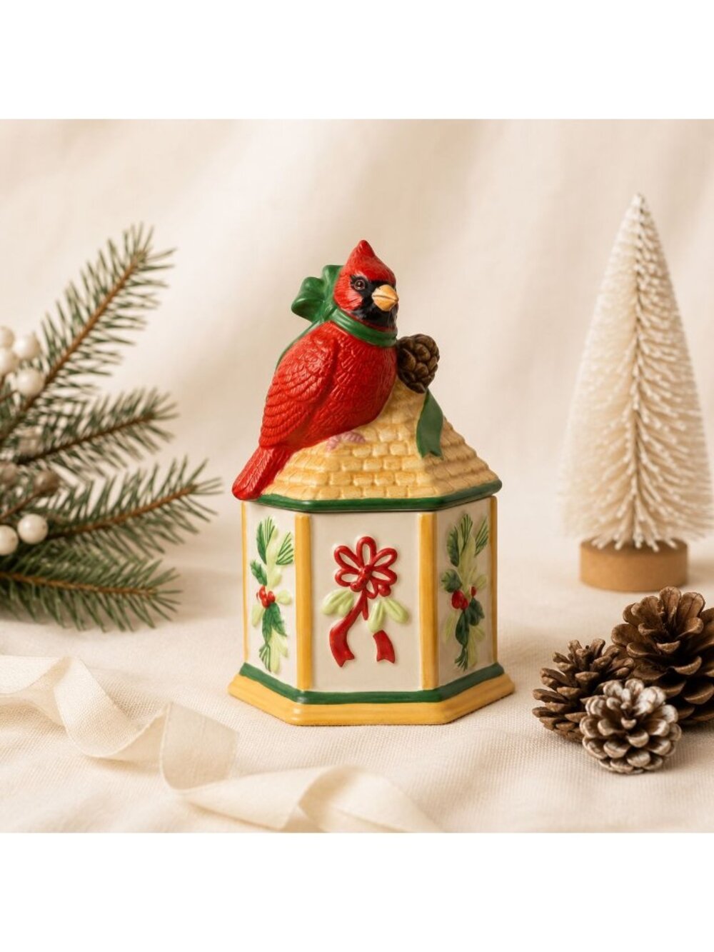 Vintage Lenox Winter Greetings Cardinal Stackable Salt Pepper Shakers Holiday